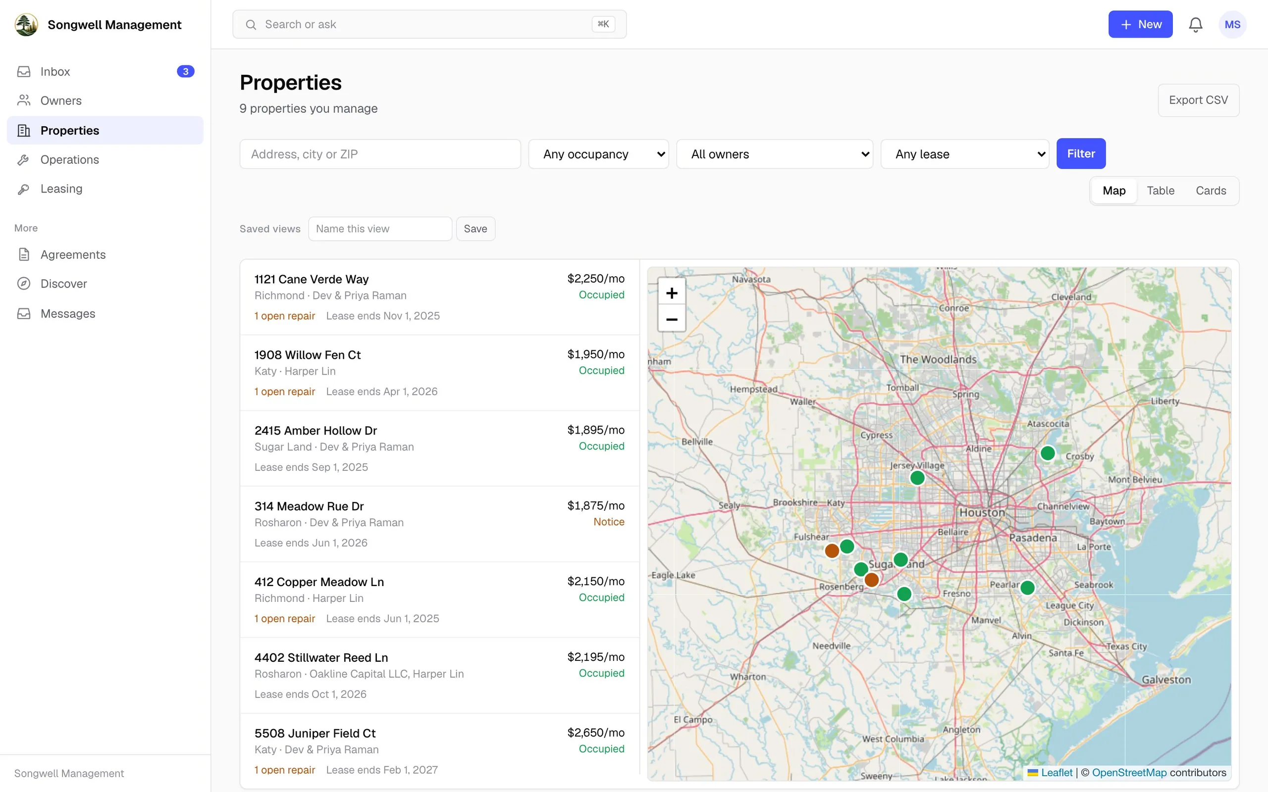 Property directory with map and list, demo data